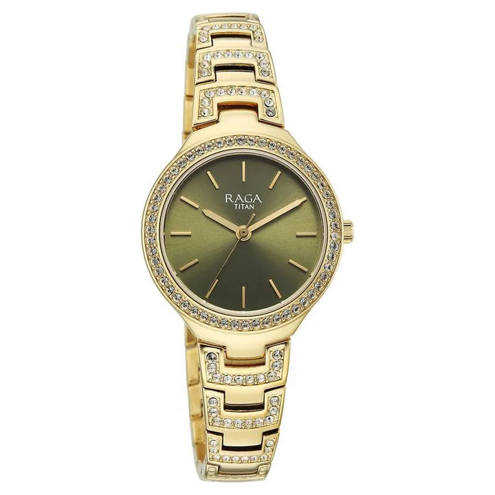 Titan Raga Spotlight 95428ym01 Quartz Analog Green Dial Women&