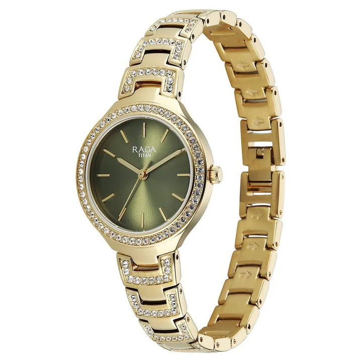 Titan Raga Spotlight 95428ym01 Quartz Analog Green Dial Women&
