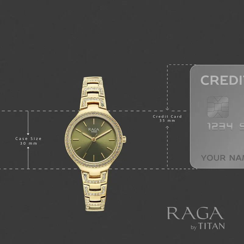 Titan Raga Spotlight 95428ym01 Quartz Analog Green Dial Women&