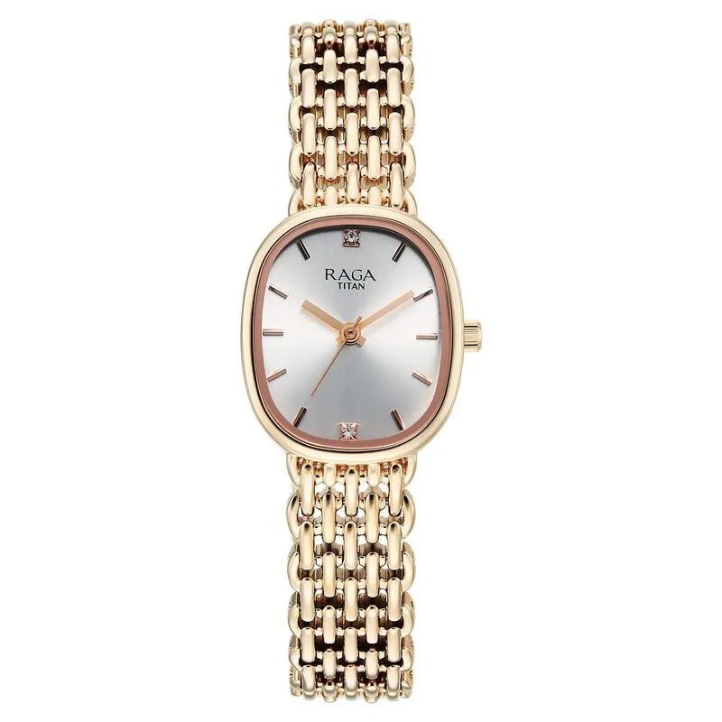 Titan Raga Spotlight 95430wm01 Quartz Analog Silver Dial Rose Gold Metal Strap Women&