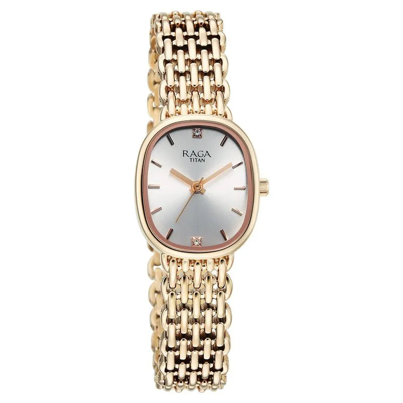 Titan Raga Spotlight 95430wm01 Quartz Analog Silver Dial Rose Gold Metal Strap Women&