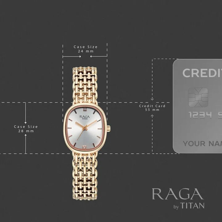 Titan Raga Spotlight 95430wm01 Quartz Analog Silver Dial Rose Gold Metal Strap Women&