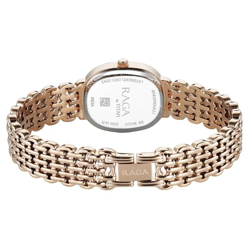 Titan Raga Spotlight 95430wm01 Quartz Analog Silver Dial Rose Gold Metal Strap Women&