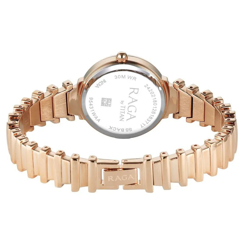 Titan Raga Spotlight 95431wm01 Quartz Analog Pink Dial Rose Gold Metal Strap Women&