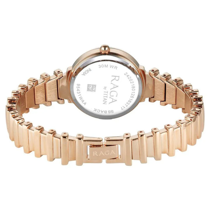 Titan Raga Spotlight 95431wm01 Quartz Analog Pink Dial Rose Gold Metal Strap Women&