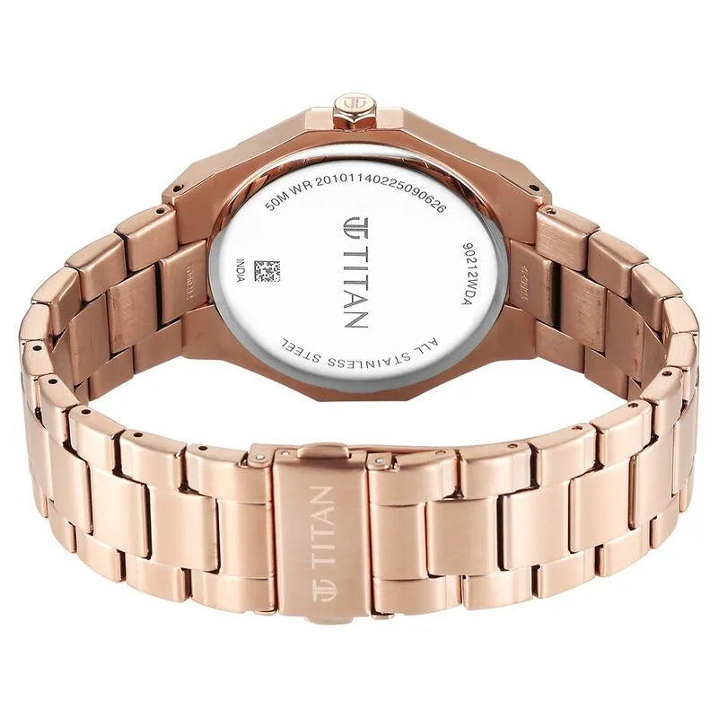 Titan Regalia Dodecagon Quartz Analog with Date Brown Dial Rose Gold Stainless Steel Strap Men&