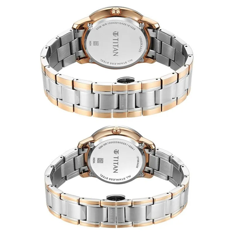 Titan Royal Bandhan Quartz Analog Day Date Pink Dial Two Toned Strap Couple Watch