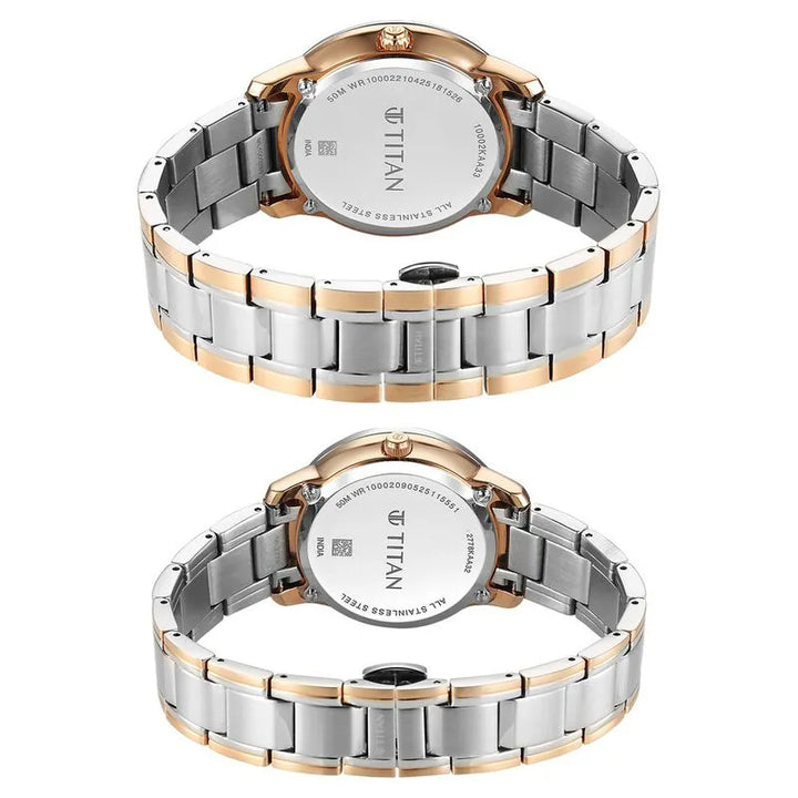 Titan Royal Bandhan Quartz Analog Day Date Pink Dial Two Toned Strap Couple Watch