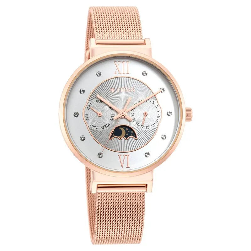 Titan Slimline Silver Dial Quartz Multifunction Women&