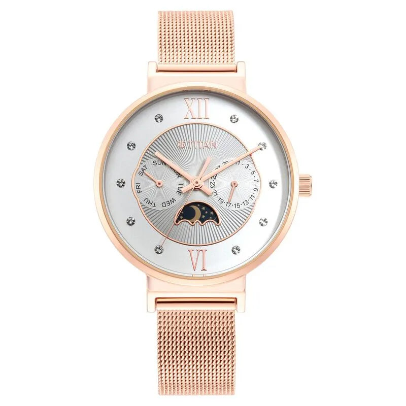 Titan Slimline Silver Dial Quartz Multifunction Women&