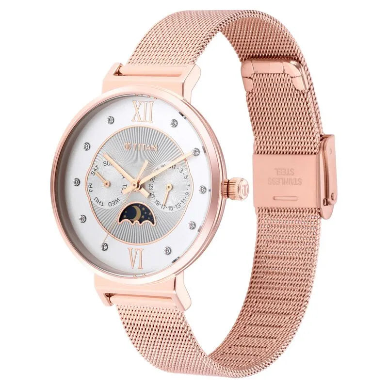 Titan Slimline Silver Dial Quartz Multifunction Women&