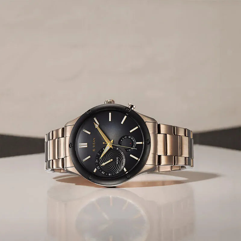 Titan Stellar nu10009km03 Multifunction Brown Dial Men&