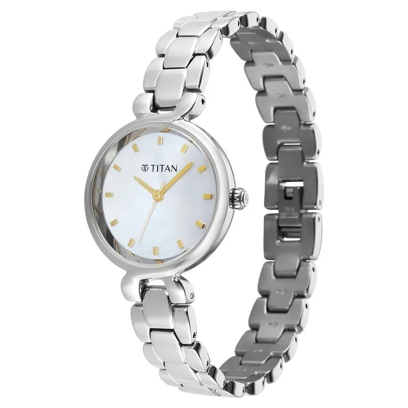 Titan Workday Edit Quartz Analog Mother Of Pearl Dial Silver Stainless Steel Strap Women&