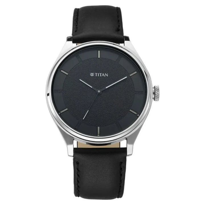 Titan Workwear Quartz Analog Black Dial Black Leather Strap Men&