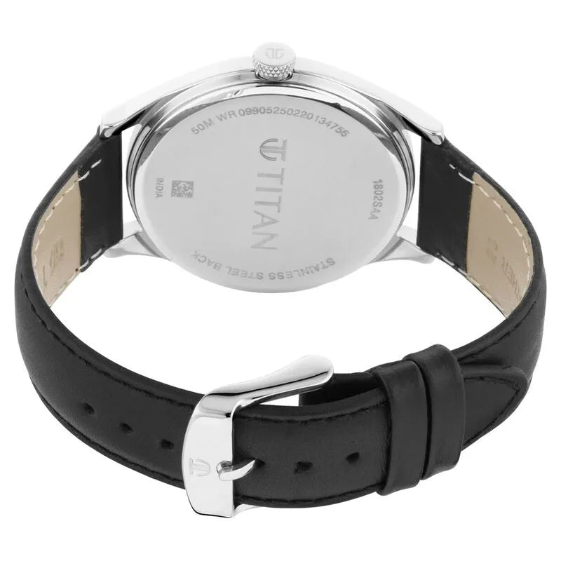 Titan Workwear Quartz Analog Black Dial Black Leather Strap Men&
