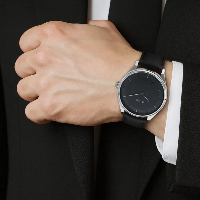 Titan Workwear Quartz Analog Black Dial Black Leather Strap Men&