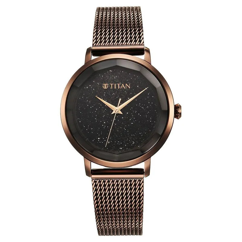 Titan Workwear Quartz Analog Black Dial Brown Stainless Steel Strap Women&