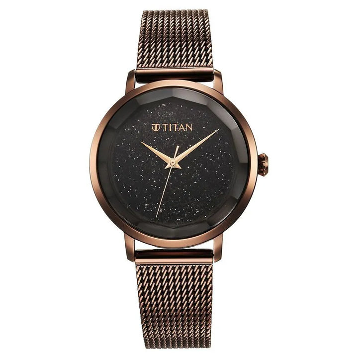Titan Workwear Quartz Analog Black Dial Brown Stainless Steel Strap Women&