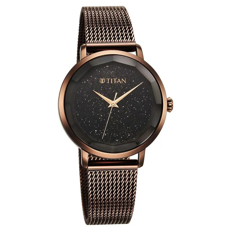 Titan Workwear Quartz Analog Black Dial Brown Stainless Steel Strap Women&