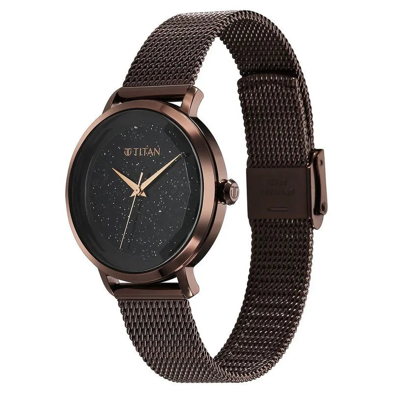 Titan Workwear Quartz Analog Black Dial Brown Stainless Steel Strap Women&