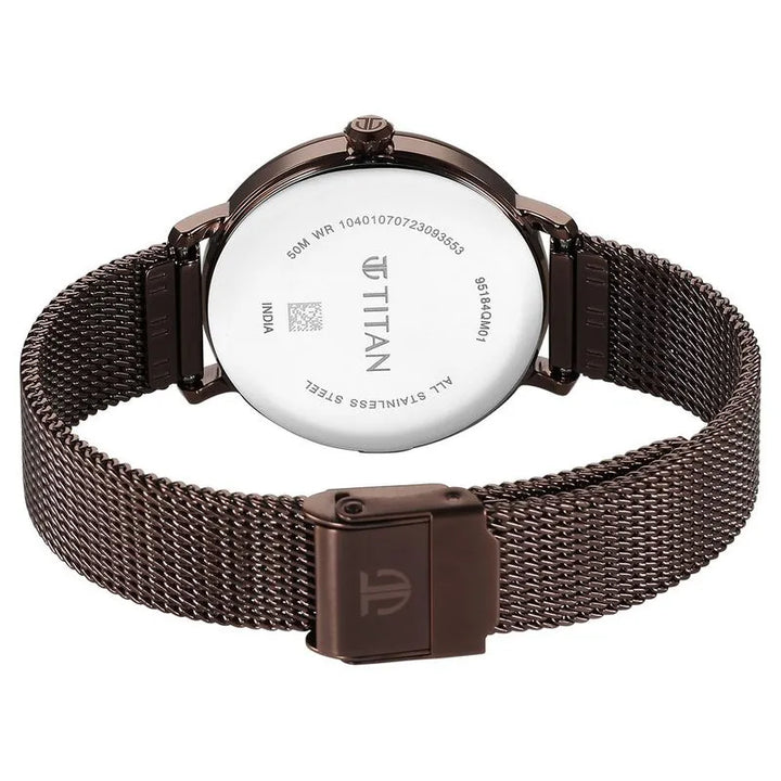 Titan Workwear Quartz Analog Black Dial Brown Stainless Steel Strap Women&