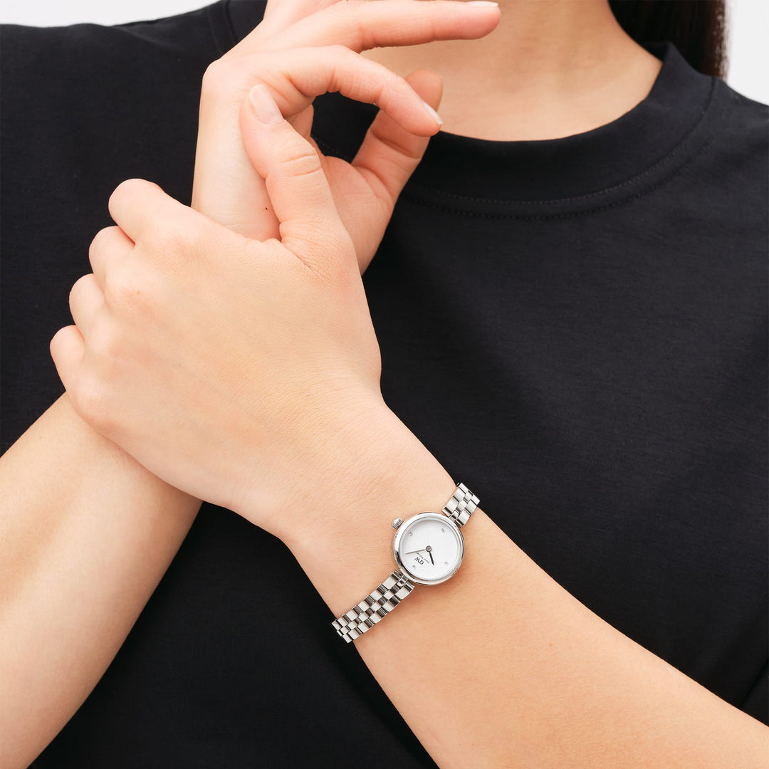 Elegant Silver Watch with Crystal Accents for Women