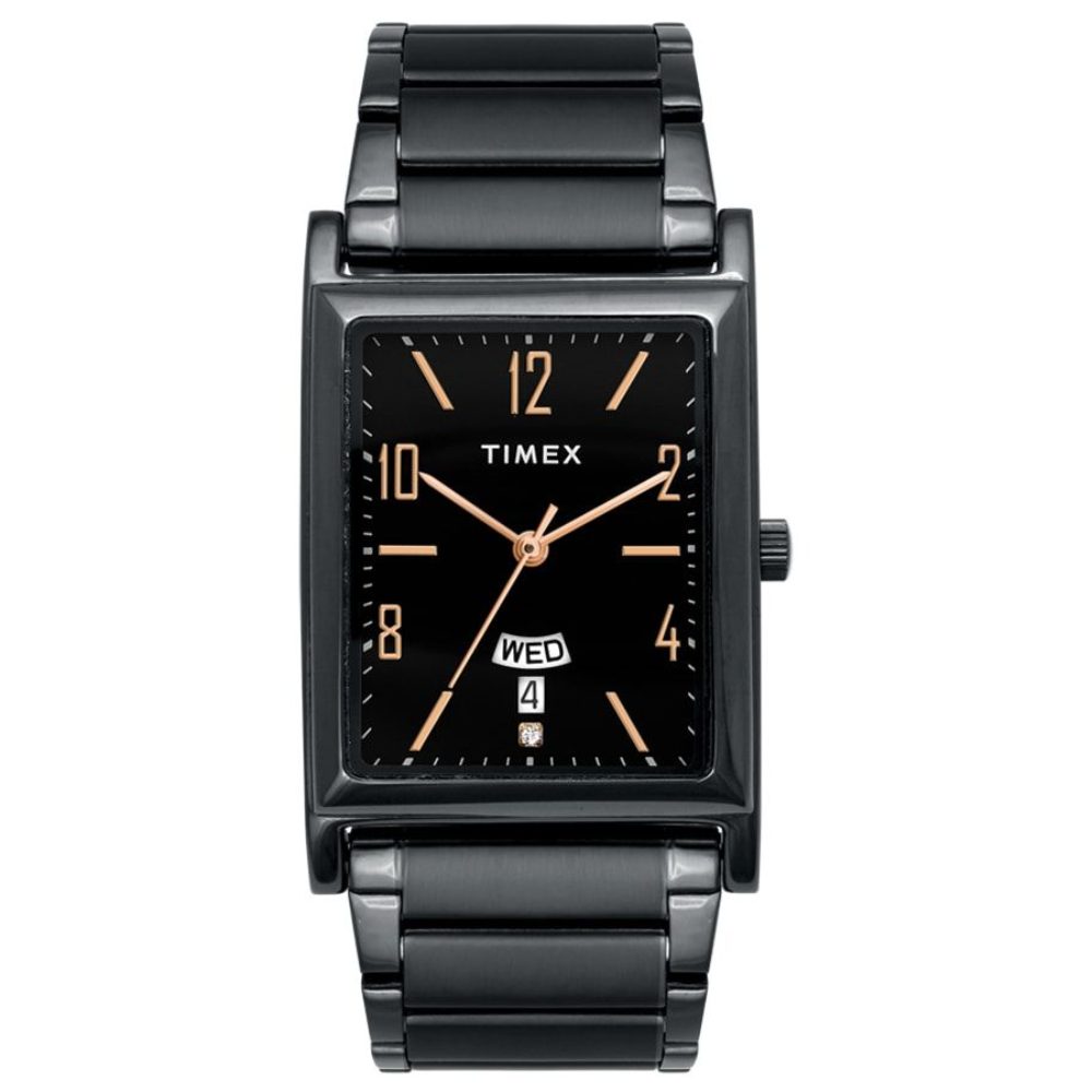 Timex Rectangular Timex Classics Men's Quartz Analog Black Dial Rectangle Case Day Date ...