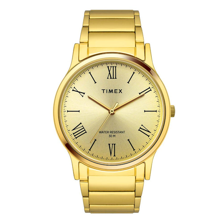 Timex Classics Men's Quartz Analog Champagne Dial Round Case 3 Hands Function Watch -TW000R431