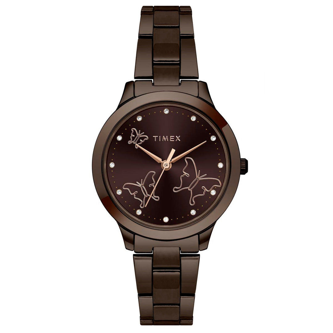 Timex Fashion Women's Brown Dial Round Case Hands Function Watch -TW000T632
