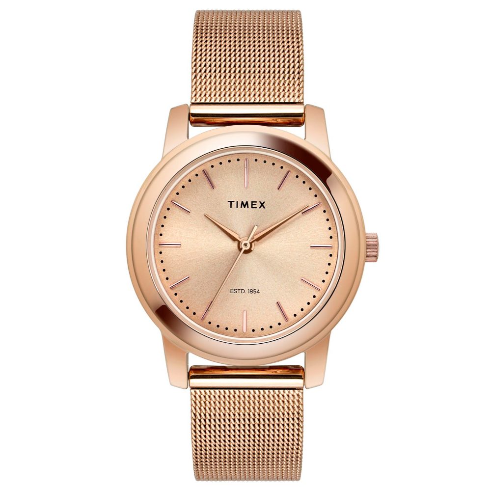 Timex Fashion Women's Connected Rose Gold Dial Round Case 3 Hands Function Watch -TW000W111