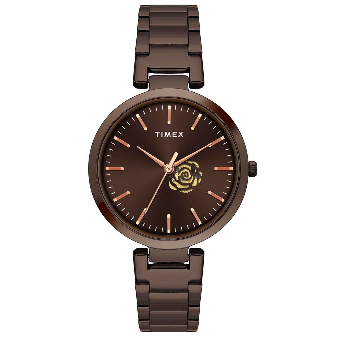Timex Fashion Women's Brown Dial Round Case 3 Hands Function Watch -TW000X227