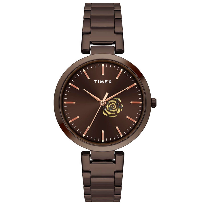 Timex Fashion Women's Brown Dial Round Case 3 Hands Function Watch -TW000X227