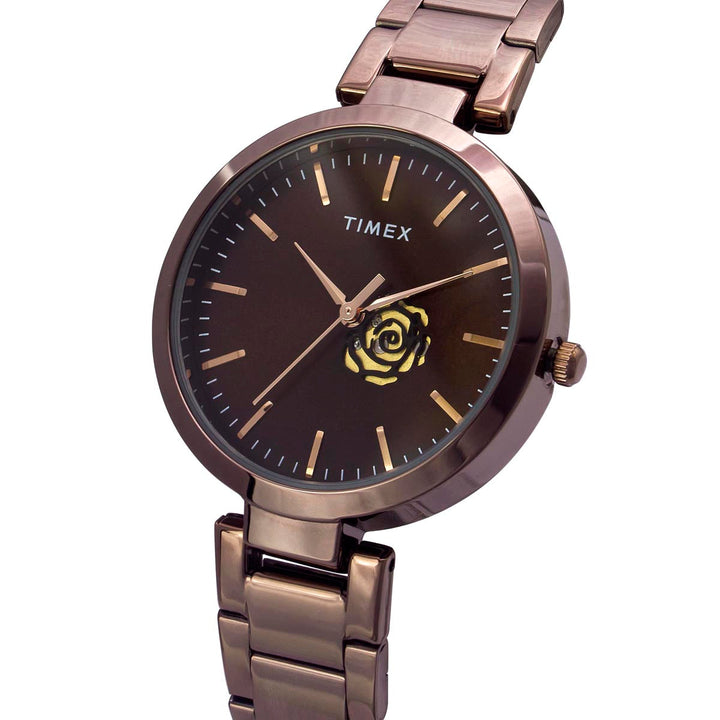 Timex Fashion Women's Brown Dial Round Case 3 Hands Function Watch -TW000X227