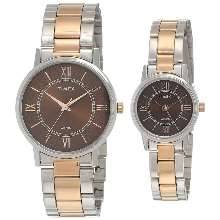 Timex Classics Pairs Brown Dial Round Case 3 Hands Function Watch -TW00PR214