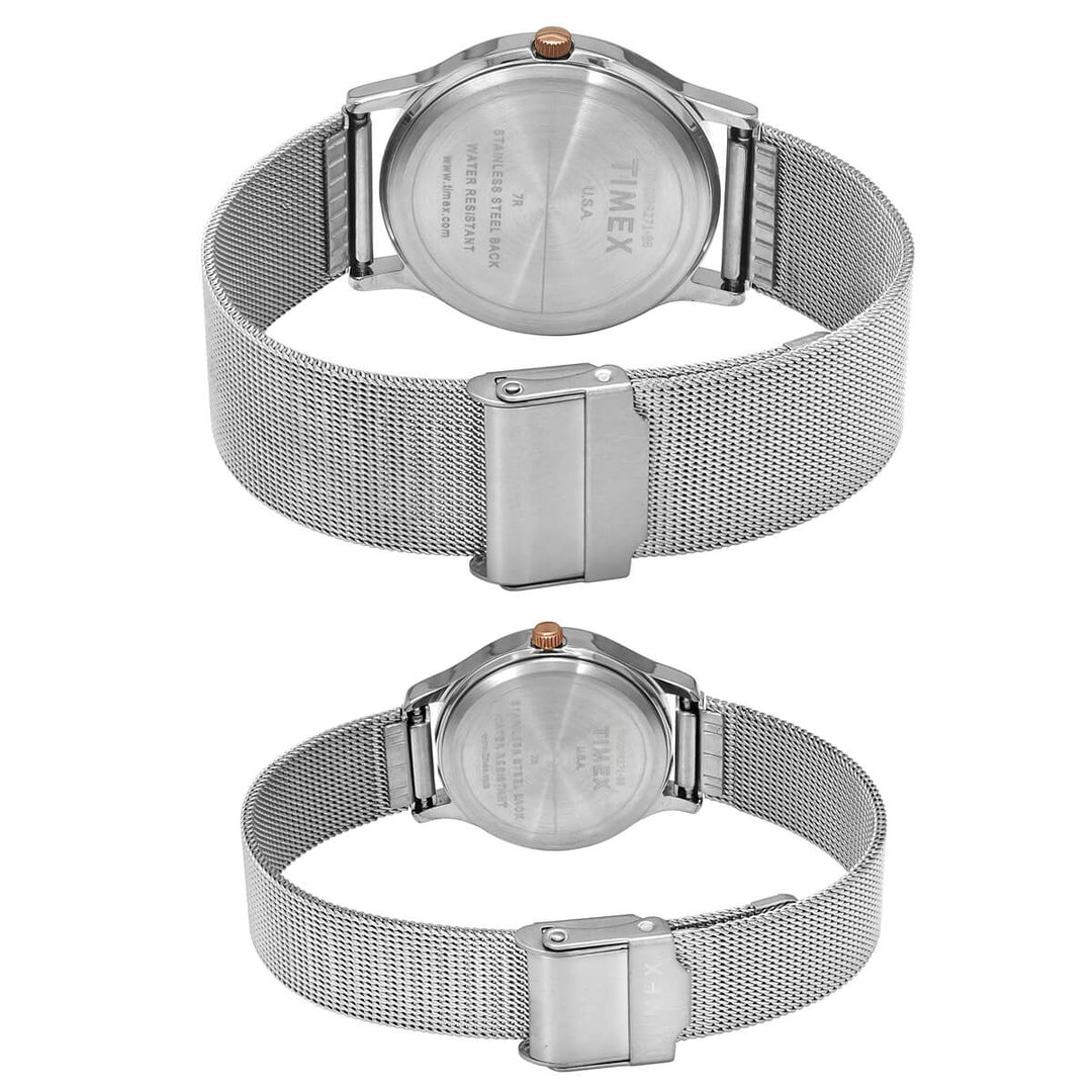 Timex Classics Pairs Silver Dial Round Case 3 Hands Function Watch -TW00PR271