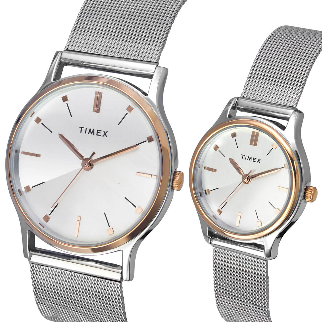 Timex Classics Pairs Silver Dial Round Case 3 Hands Function Watch -TW00PR271