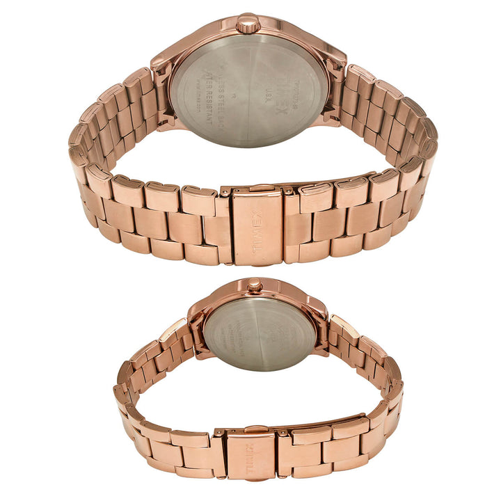 Timex Empera Pairs Rose Gold Dial Round Case Day Date/3 Hands Function Watch -TW00PR273