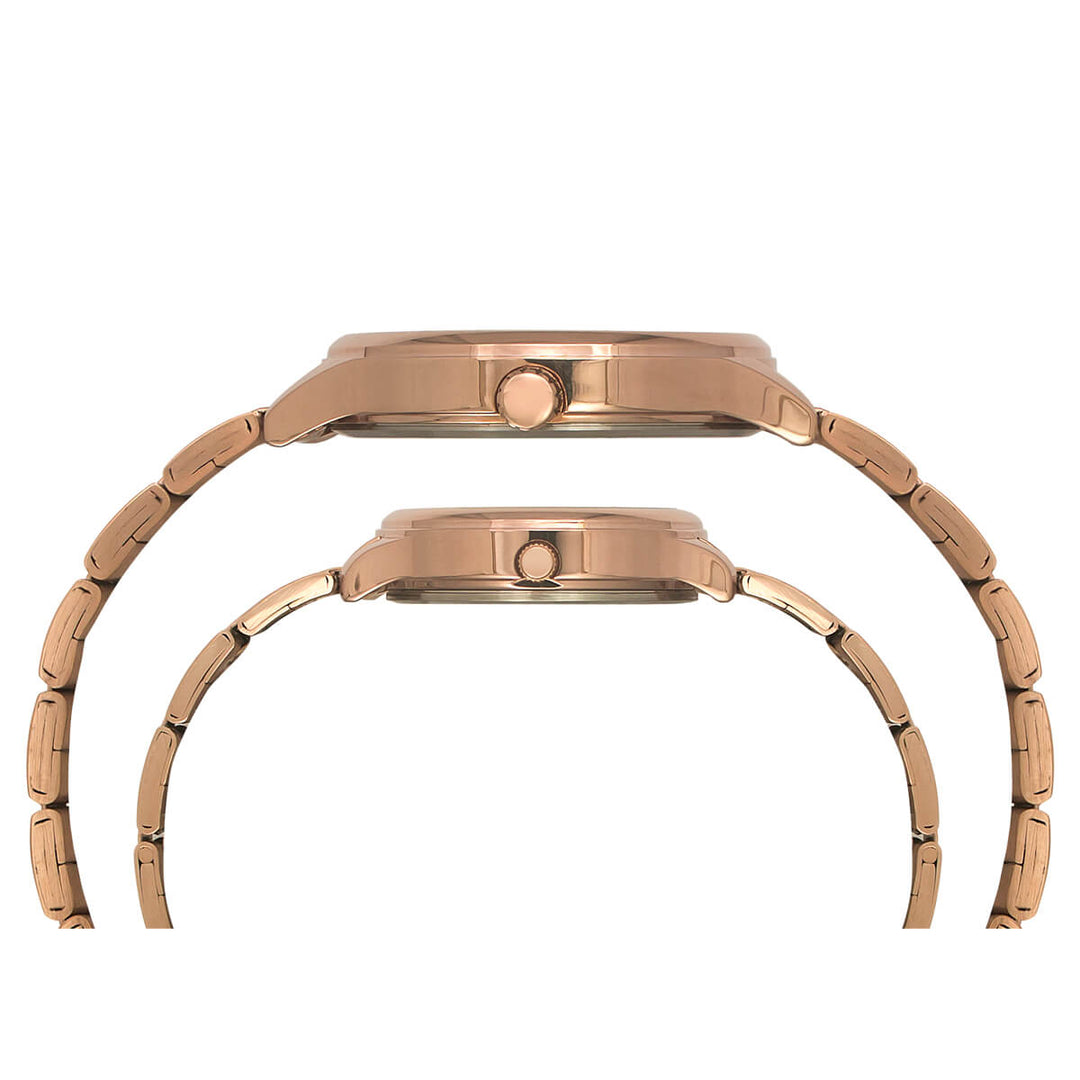 Timex Empera Pairs Rose Gold Dial Round Case Day Date/3 Hands Function Watch -TW00PR273