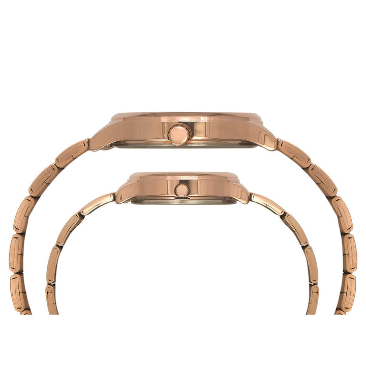 Timex Empera Pairs Rose Gold Dial Round Case Day Date/3 Hands Function Watch -TW00PR273
