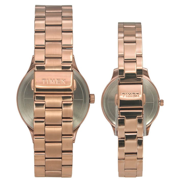 Timex Empera Pairs Rose Gold Dial Round Case Day Date/3 Hands Function Watch -TW00PR273