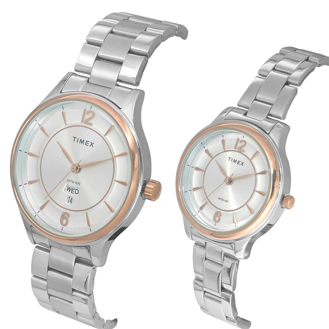 Timex Empera Pairs Silver Dial Round Case Day Date/3 Hands Function Watch -TW00PR274