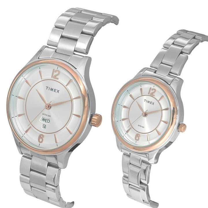 Timex Empera Pairs Silver Dial Round Case Day Date/3 Hands Function Watch -TW00PR274