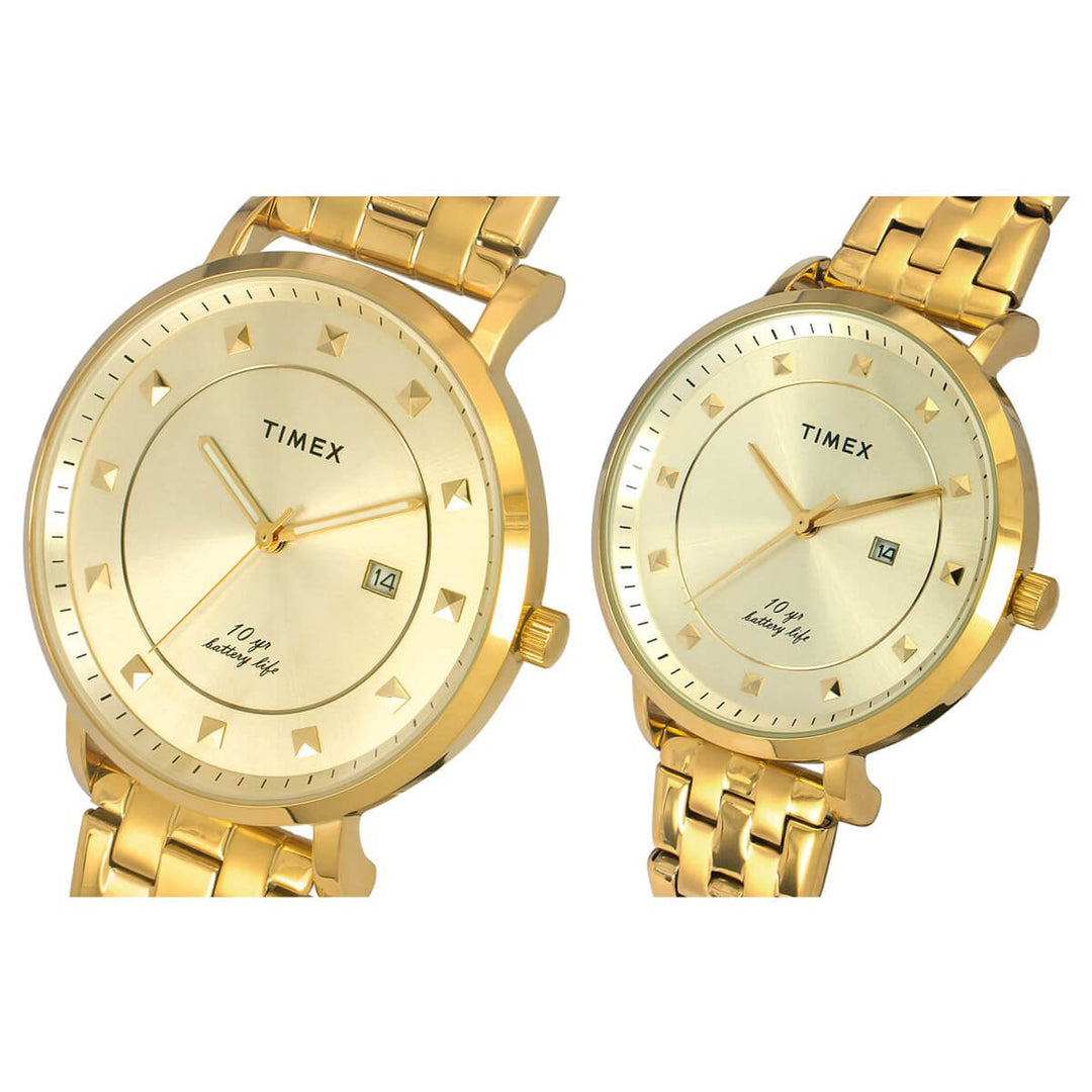 Timex Empera Pairs Champagne Dial Round Case 10 Year Battery Life + Date Function Watch -TW00PR280