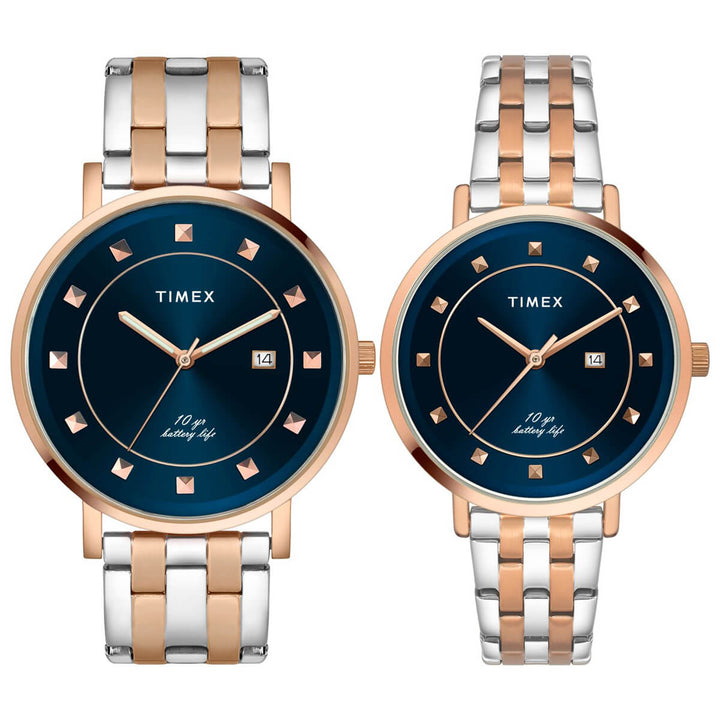 Timex Empera Pairs Blue Dial Round Case 10 Year Battery Life + Date Function Watch -TW00PR282