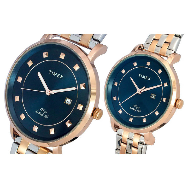 Timex Empera Pairs Blue Dial Round Case 10 Year Battery Life + Date Function Watch -TW00PR282