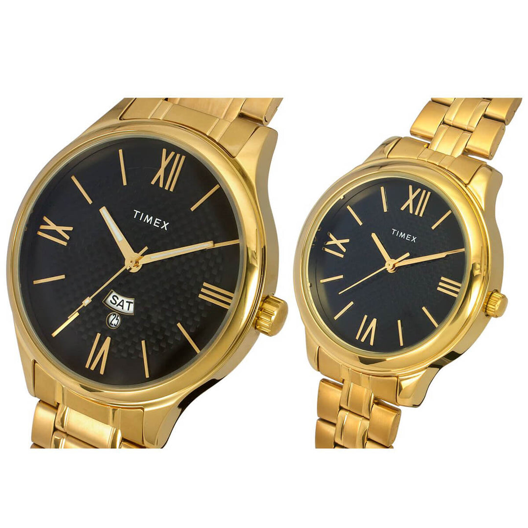 Timex Empera Pairs Black Dial Round Case Day-Date + 3 Hands Function Watch -TW00PR283