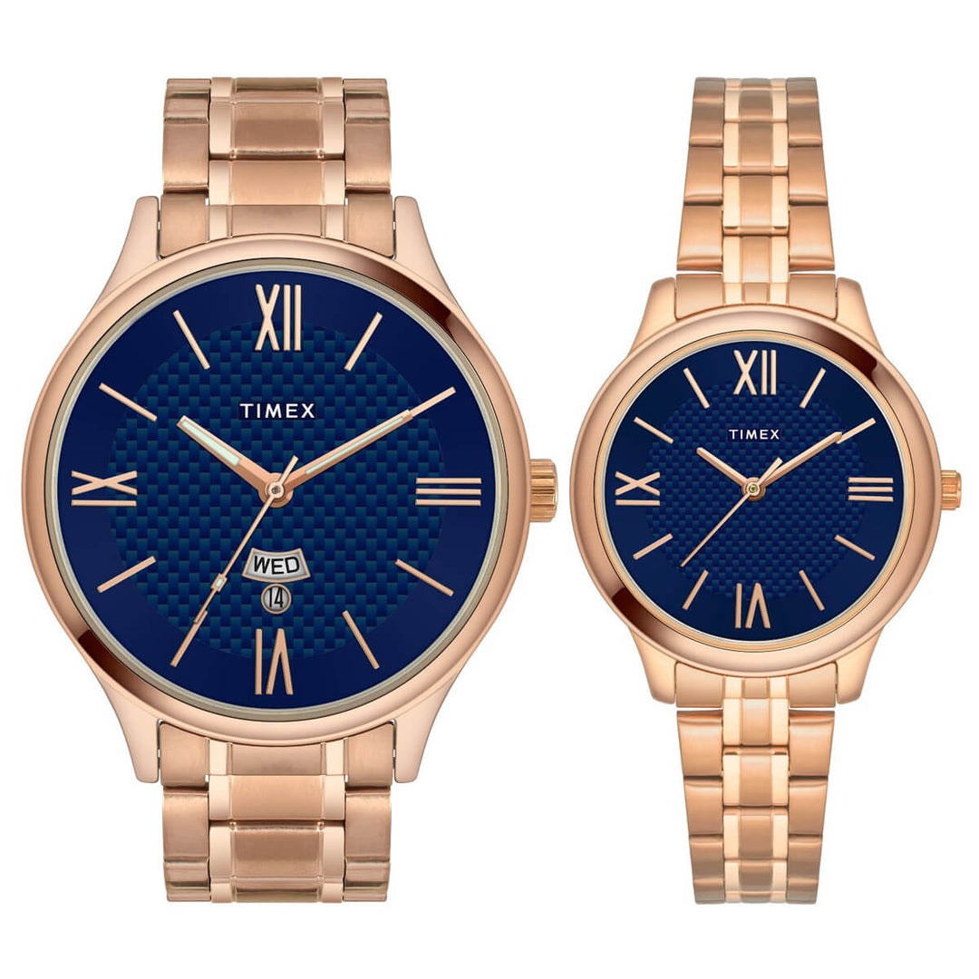 Timex Empera Pairs Blue Dial Round Case Day-Date + 3 Hands Function Watch -TW00PR284