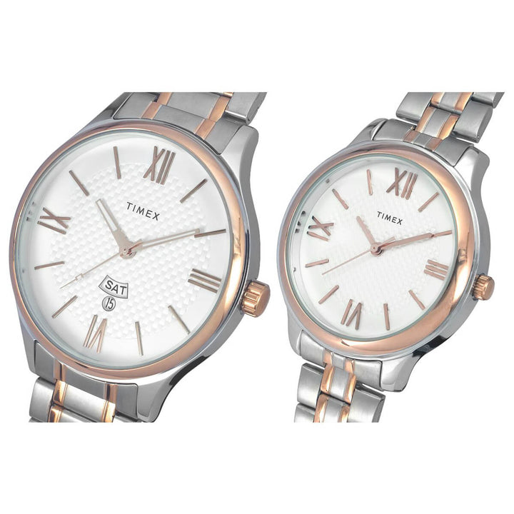 Timex Empera Pairs Silver Dial Round Case Day-Date + 3 Hands Function Watch -TW00PR285