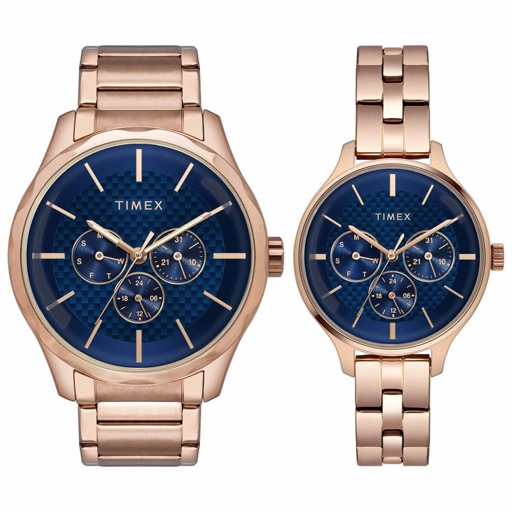 Timex Fashion Collection Premium Quality Multifunction Pair's Analog Blue Dial Coloured Quartz Watch, Round Dial With 44 Mm Case Width - TW00PR290