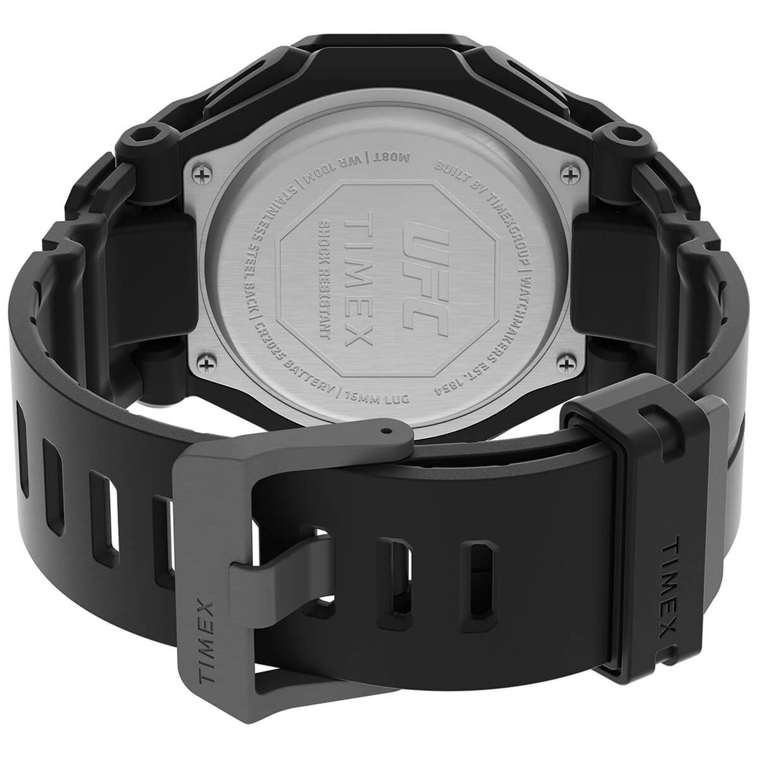 Timex UFC Strength Collection Premium Quality Men's Quartz Analog/Digital Black Dial Coloured Quartz Watch, Octogonal Dial With 45 Mm Case Width - TW2V55200X6